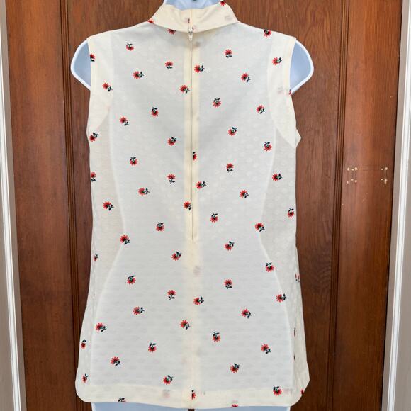 Vintage 1970s Terry Chicago Sleeveless Floral Polka Dot High Neck Blouse Small - Picture 6 of 11